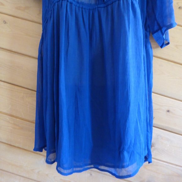 Starring at Stars by Urban Outfitters Dark Royal Blue Sheer Chiffon Dress L - Picture 3 of 8